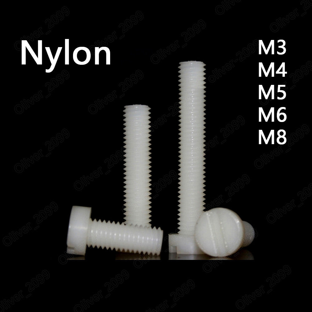 White Nylon Slotted Cheese Head Screws M3 M4 M5 M6 M8