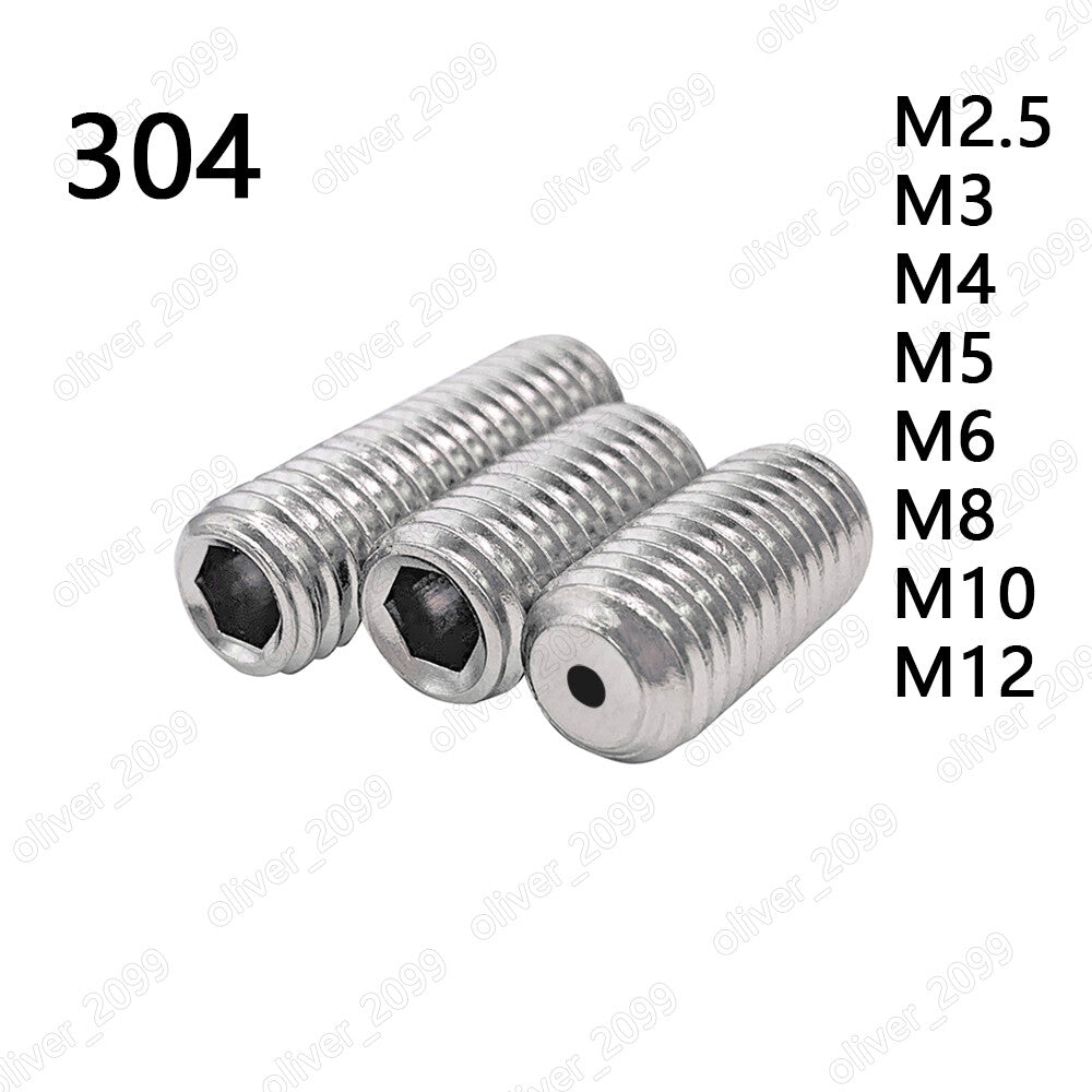 304 Stainless Steel Hex Socket Set Hollow Screws Flat Point Grub Screws M2.5-M12