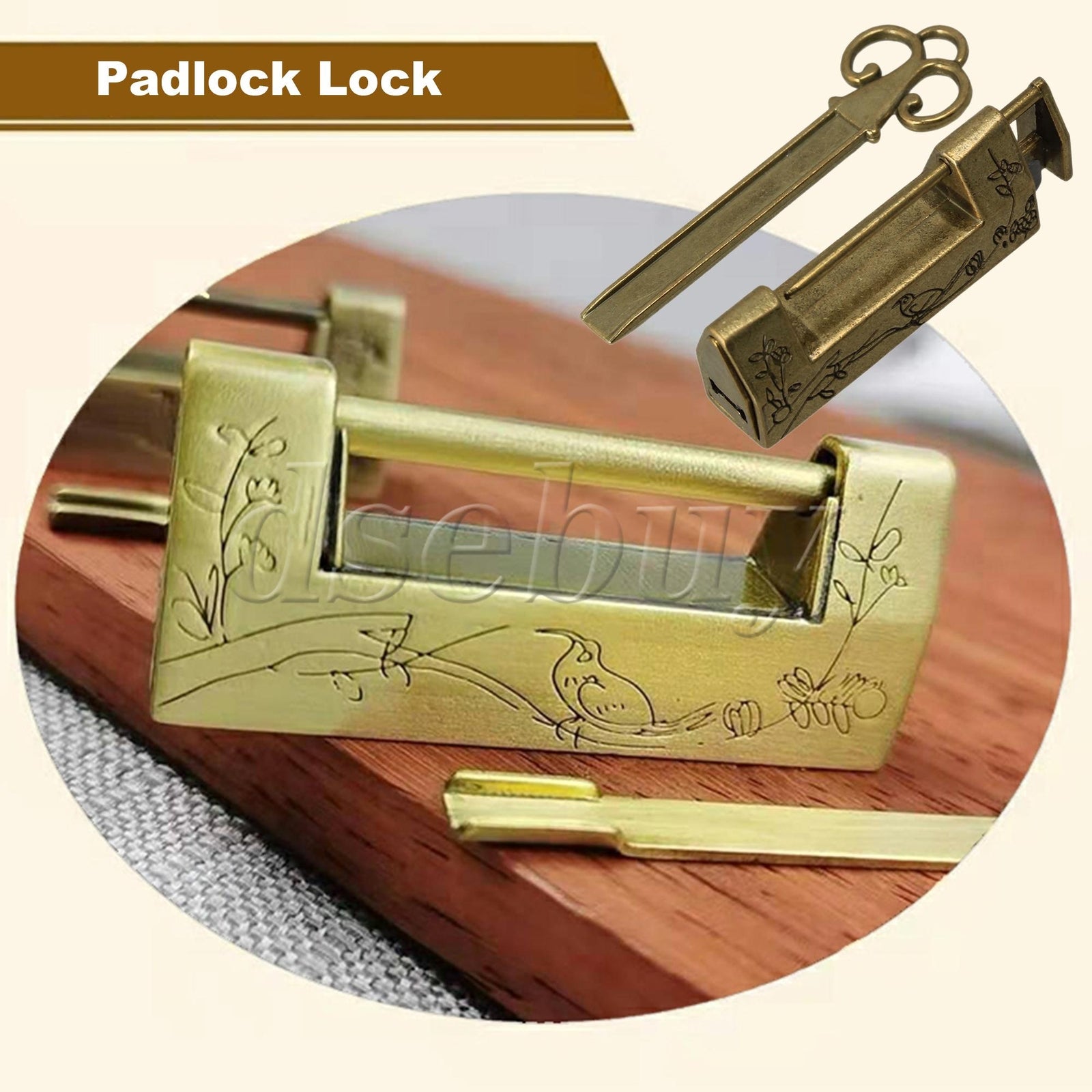 ya 14 3 Pcs Chinese Lock Vintage Padlock and Key Carved Flower Bird for Jewelry Box