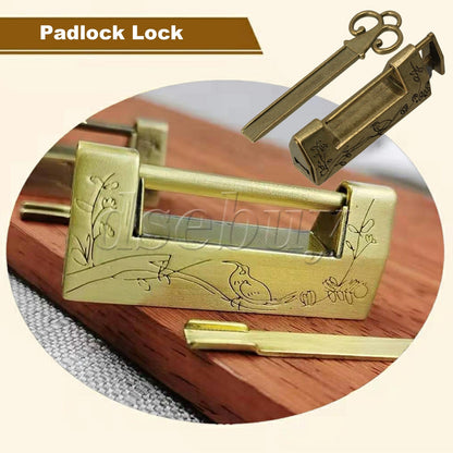 ya 14 3 Pcs Chinese Lock Vintage Padlock and Key Carved Flower Bird for Jewelry Box