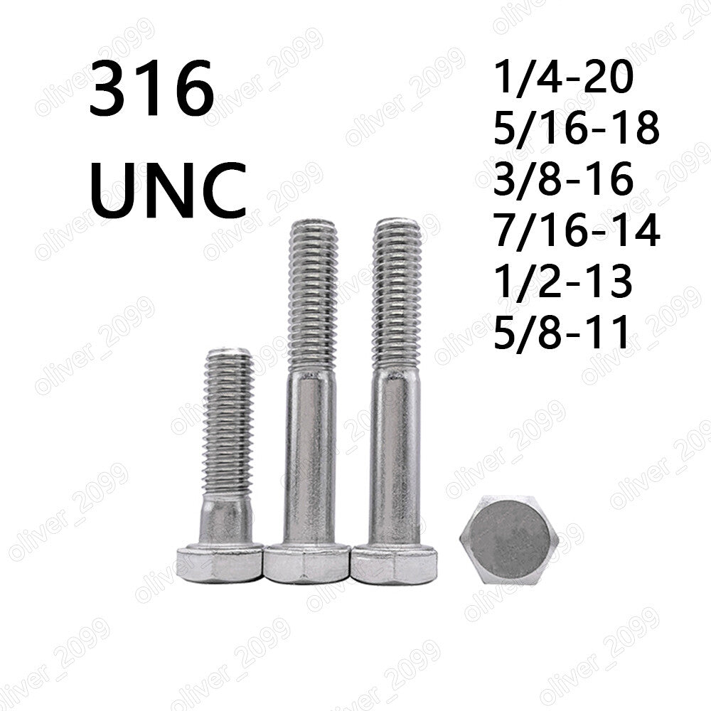 316 Stainless Steel Hexagon Head Bolts Partial Thread 1/4 5/16 3/8 7/16 1/2 5/8
