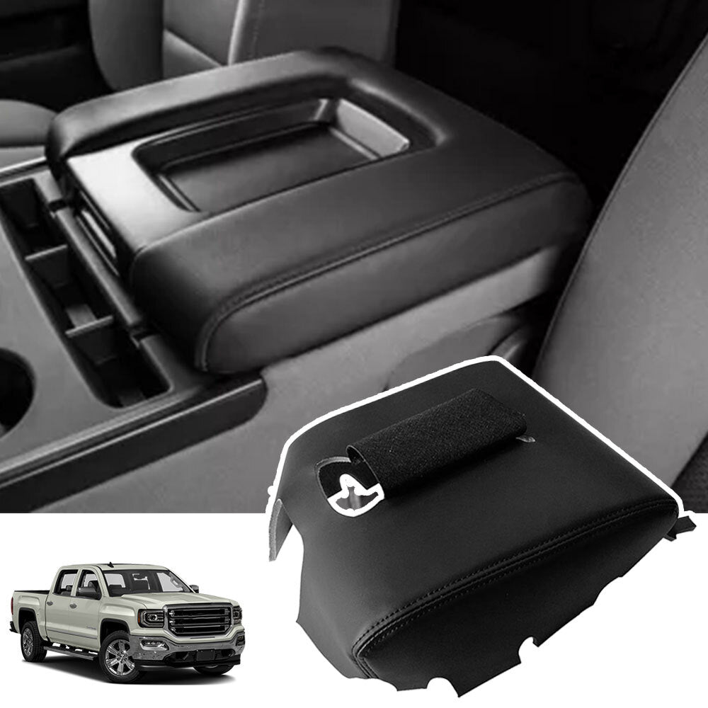 ya 2 6.26 For 2014-2018 for GMC for Sierra Console Lid Armrest Black Cover Gray Stitch