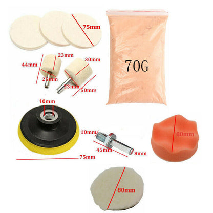 ya 5 8.7 10 Pcs Windshield Windscreen Repair Polishing Set Wheel Cerium Oxide Powder Kit