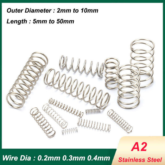 10Pcs Compression Spring A2 Stainless Steel Wire Diameter 0.2mm 0.3mm 0.4mm