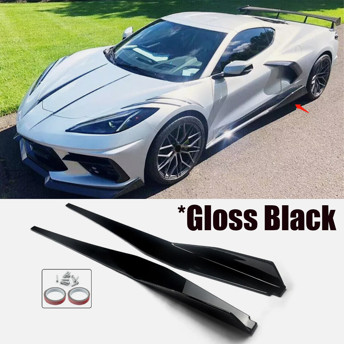 ya 11 10.28 5VM Style Side Skirts Extension Panel Lip Fits 2020-2023 for Corvette C8 Gl