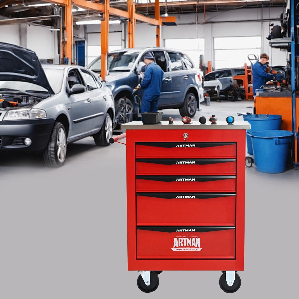 ya 28 5-Drawer Multifunctional Tool Cart - Metal Rolling, for Garage/Workshop Red 