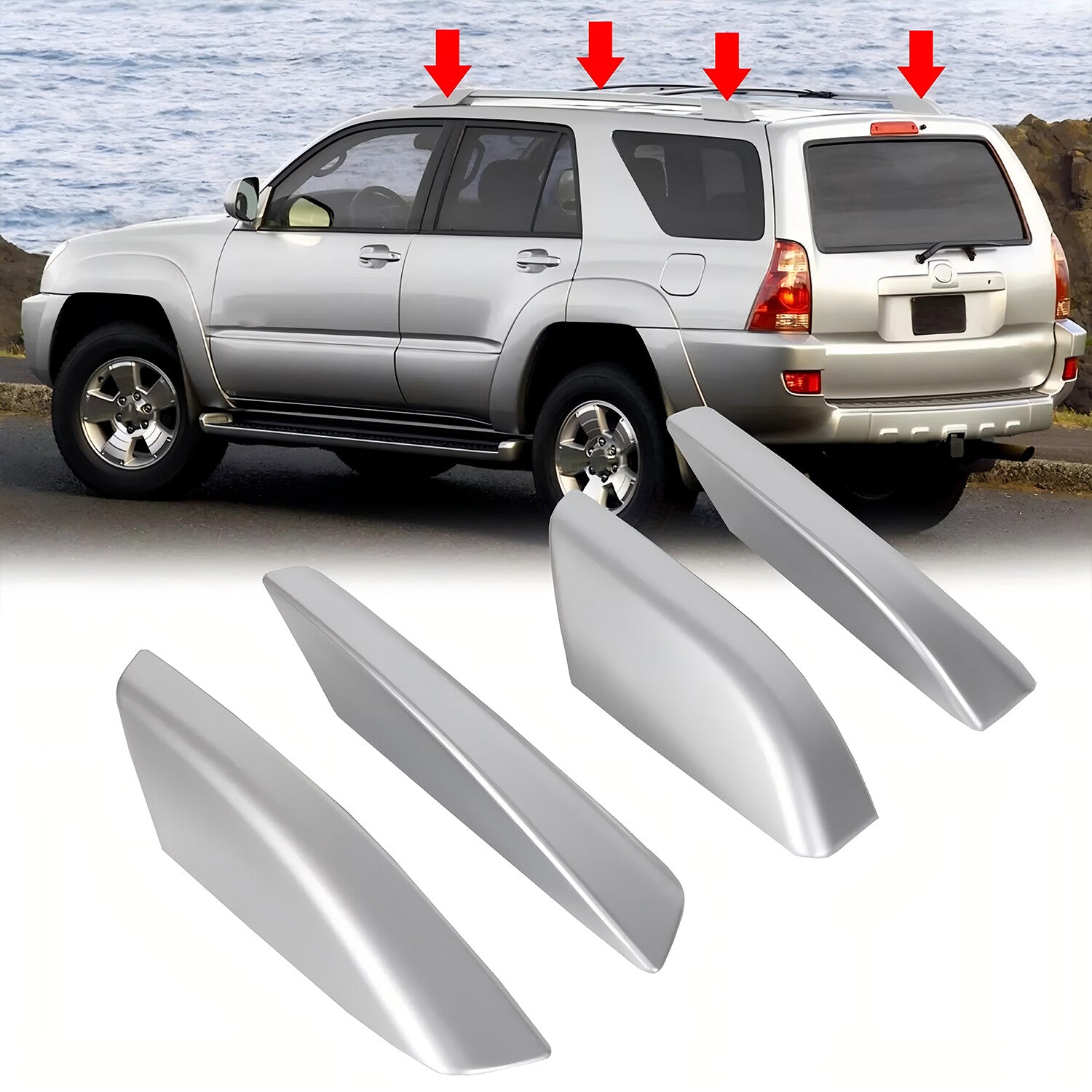 ya 5 8.7 Fit for Toyota for 4Runner N210 2003-2009 Roof Rail Rack End Cover Shell Cap Silver