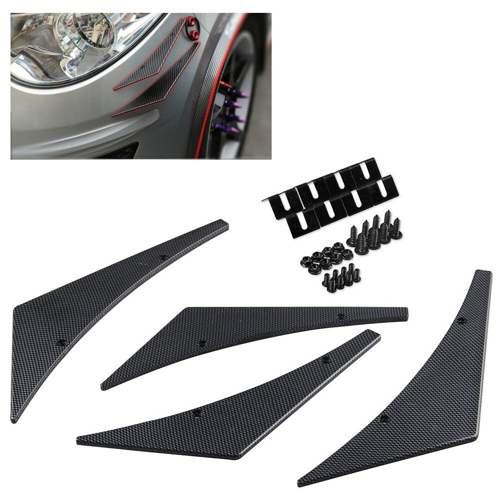 ya 4 6.17 Carbon Fiber Pattern Car Bumper Fin Canard Splitter Diffuser Valence Spoiler Lip