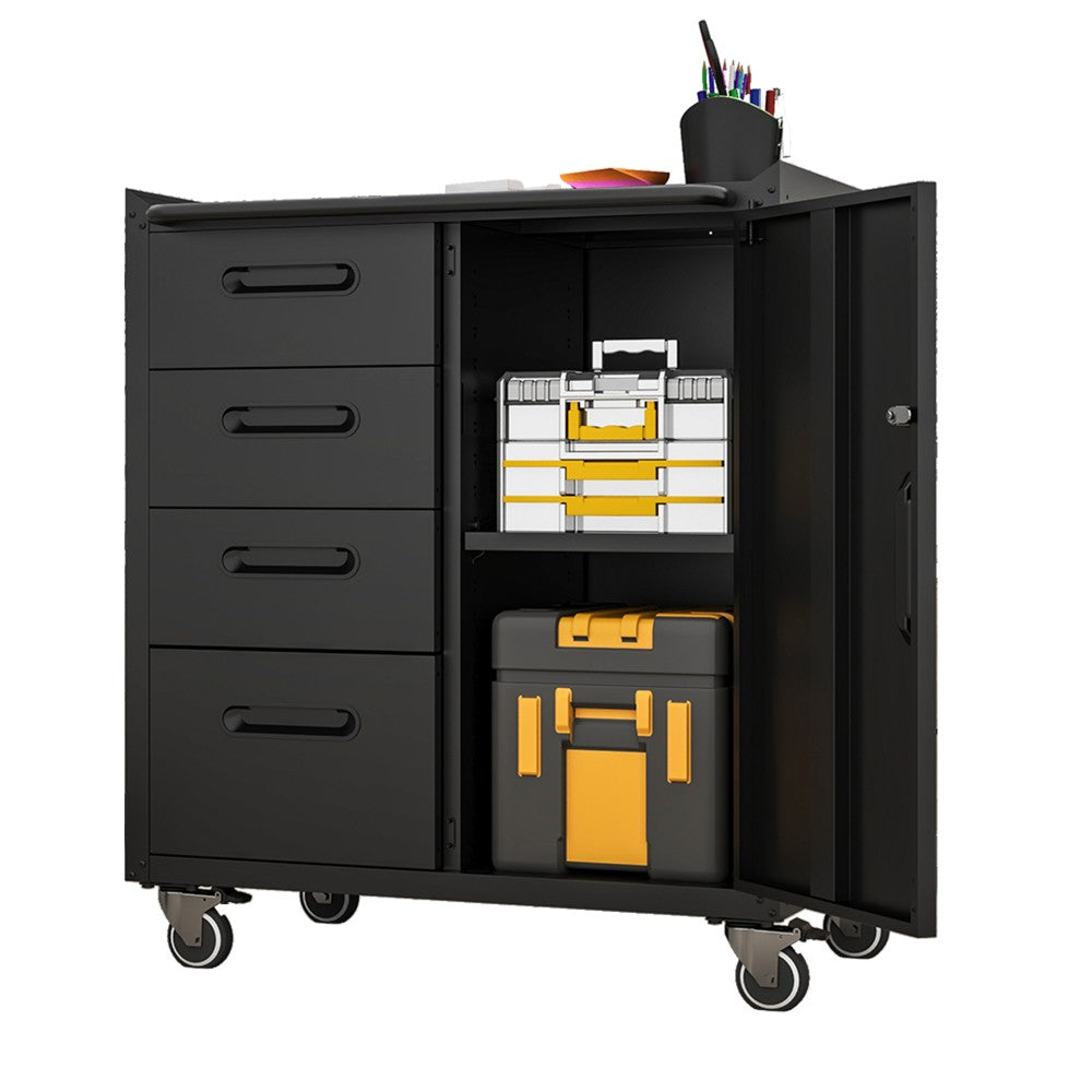 ya 28 Black/Gray Metal Tool box Storage Cabinet - With Wheels, Organizer for Garage