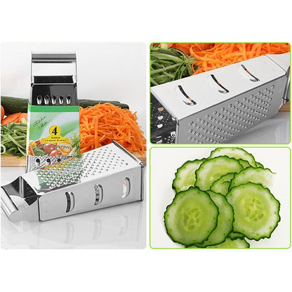 ya 26 4-Sided Stainless Steel Box Cheese Carrot Food Grater Shre er 21.5*8.5cm Silver