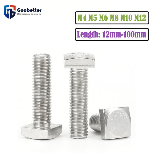 M4 M5 M6 M8 M10 M12 304 Stainless Steel Square Head Bolts With Small Head 10 Pcs