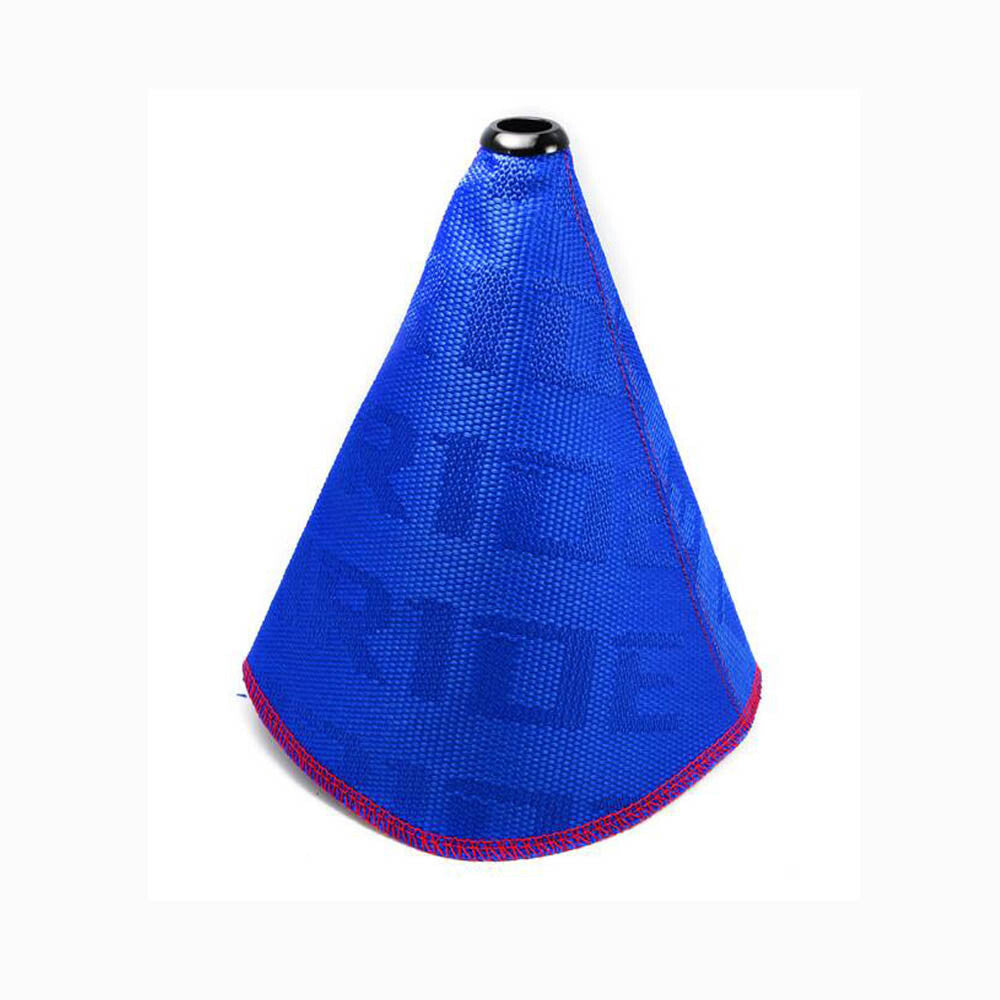 ya 1 7.9 Universal JDM Bride Canvas Shift Boot Blue Lever Knob Cover w/ Red Stitching