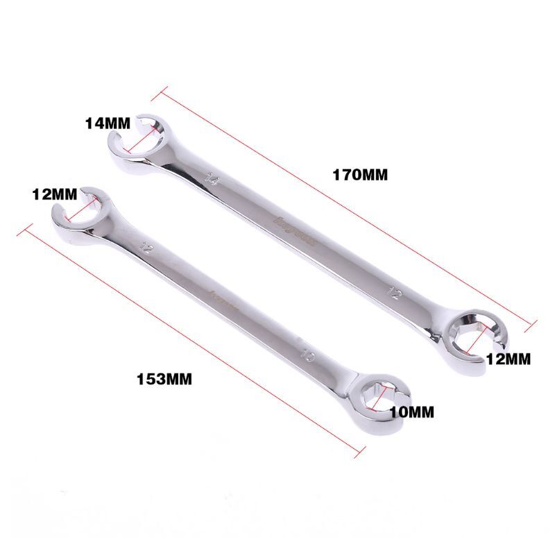 ya 26 2Pcs High Torque Hand Wrench Tools 10x12mm 12x14mm Flare Nut Wrench Kit for Car