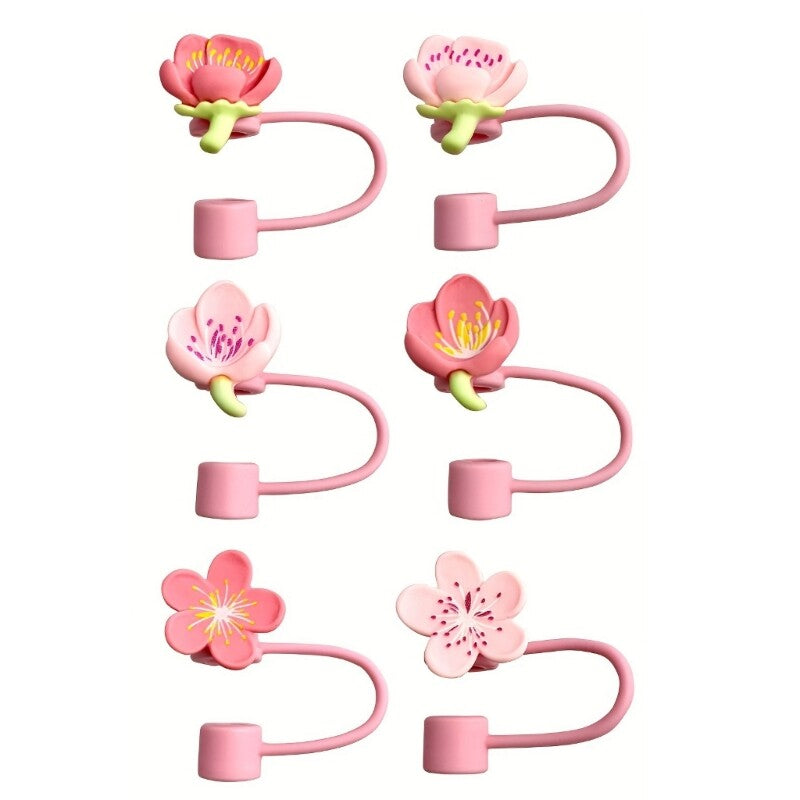 ya 26 Decorative Accessaries Flower Straw Caps Silicone Texture Straw Tip for Straw