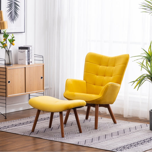 ya 28 Yellow Leiria Contemporary Silky Velvet Tufted Accent Chair with Ottoman