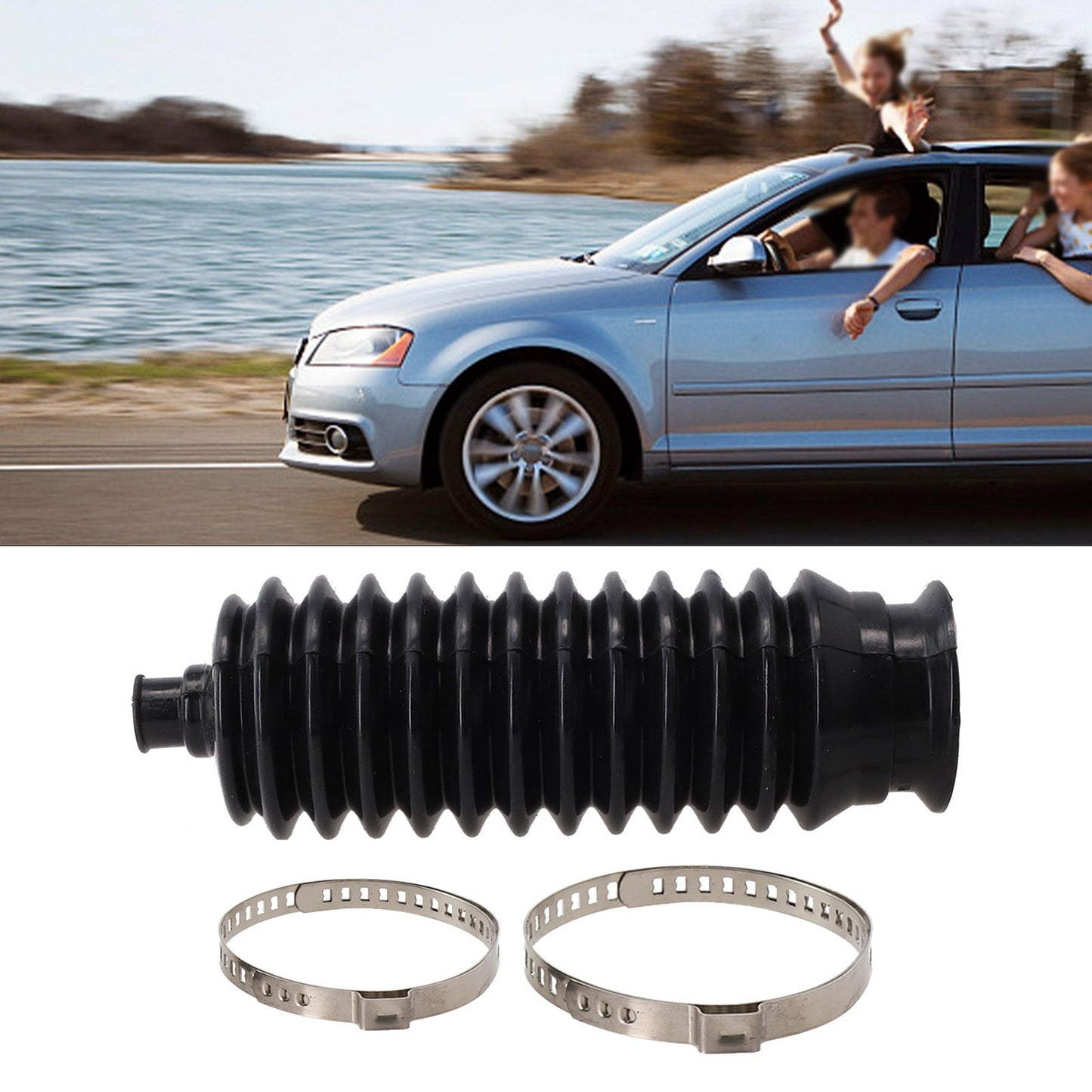 ya 5 8.7 1*Universal Silicone Steering Rack And Pinion Bellows Boot LH&RH Kit Black New