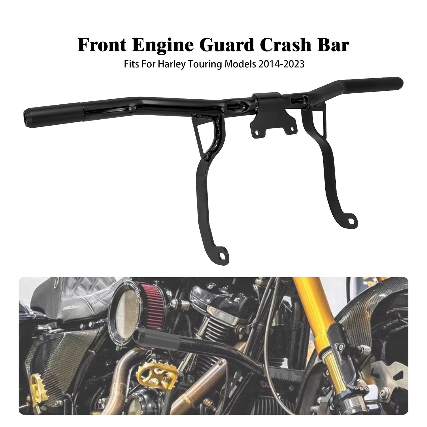 ya 2 6.30 Black Front Engine Guard Crash Bars for Harley Touring Road Street Gilde 14-2023