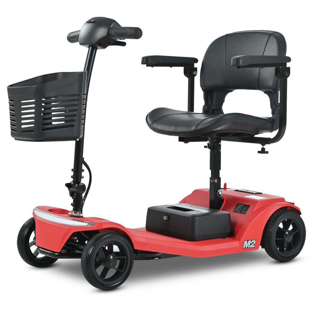 ya 28 Red 4-Wheel Mobility Scooter 16-20mile Range Li-Batt 330bs LED EM Brakes Ext Leg
