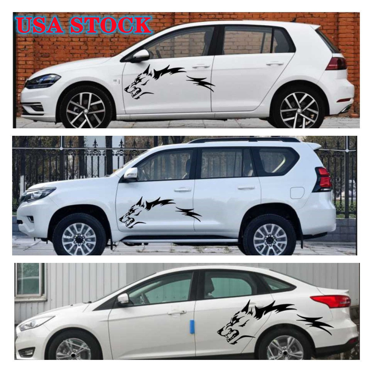 ya 1 7.8 2Pcs Wolf Fashion Car Stickers Door Side Vinyl Decals 130cm*45cm Universal Black