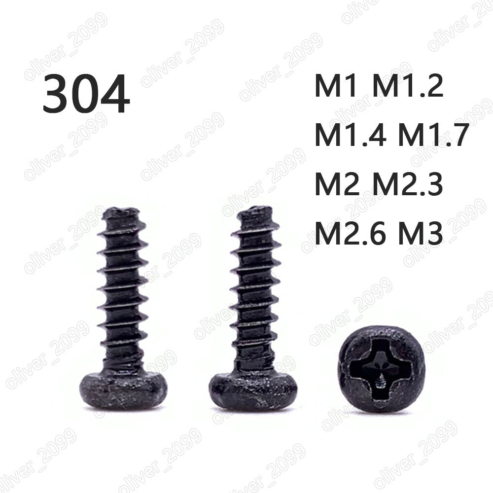 Black 304 Stainless Steel Phillips Pan Head Self Tapping Screws Flat Point Tail