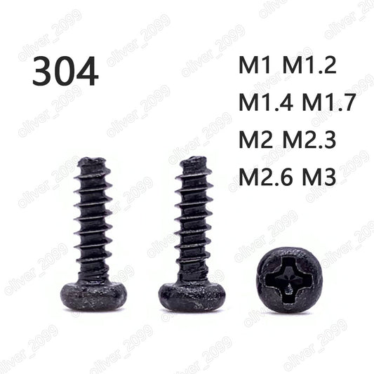 Black 304 Stainless Steel Phillips Pan Head Self Tapping Screws Flat Point Tail