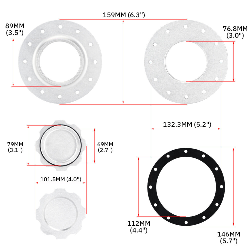 ya 5 8.7 12 Bolt Opening Twist On Flush Cap 3'' I.D.Fuel Cell Cap Gasket Filler Neck Cap