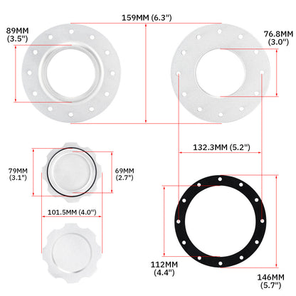 ya 5 8.7 12 Bolt Opening Twist On Flush Cap 3'' I.D.Fuel Cell Cap Gasket Filler Neck Cap