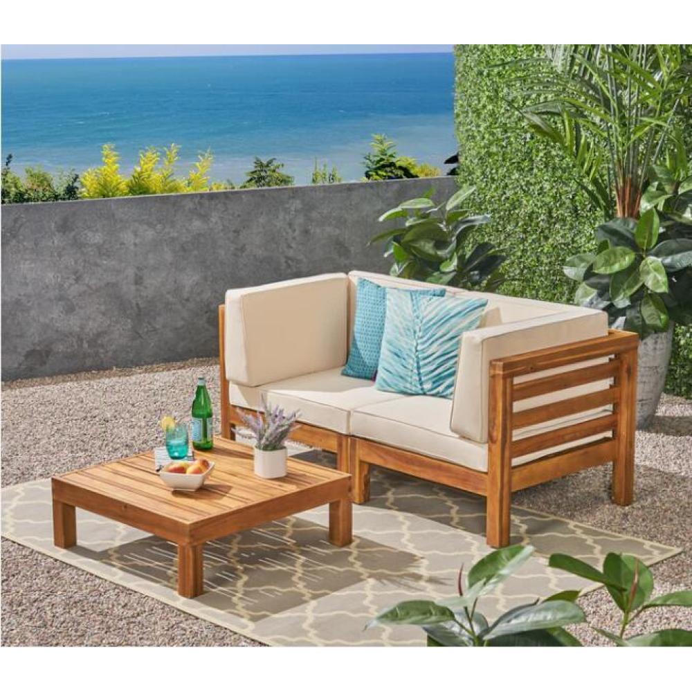 ya 28 LOVE SEAT SET 3-Piece WITH COFFEE TABLE, BEIGE For Courtyard Garden