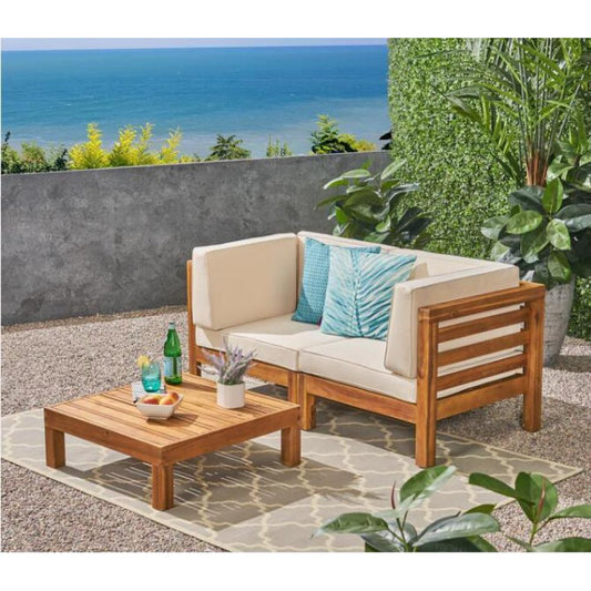ya 28 LOVE SEAT SET 3-Piece WITH COFFEE TABLE, BEIGE For Courtyard Garden