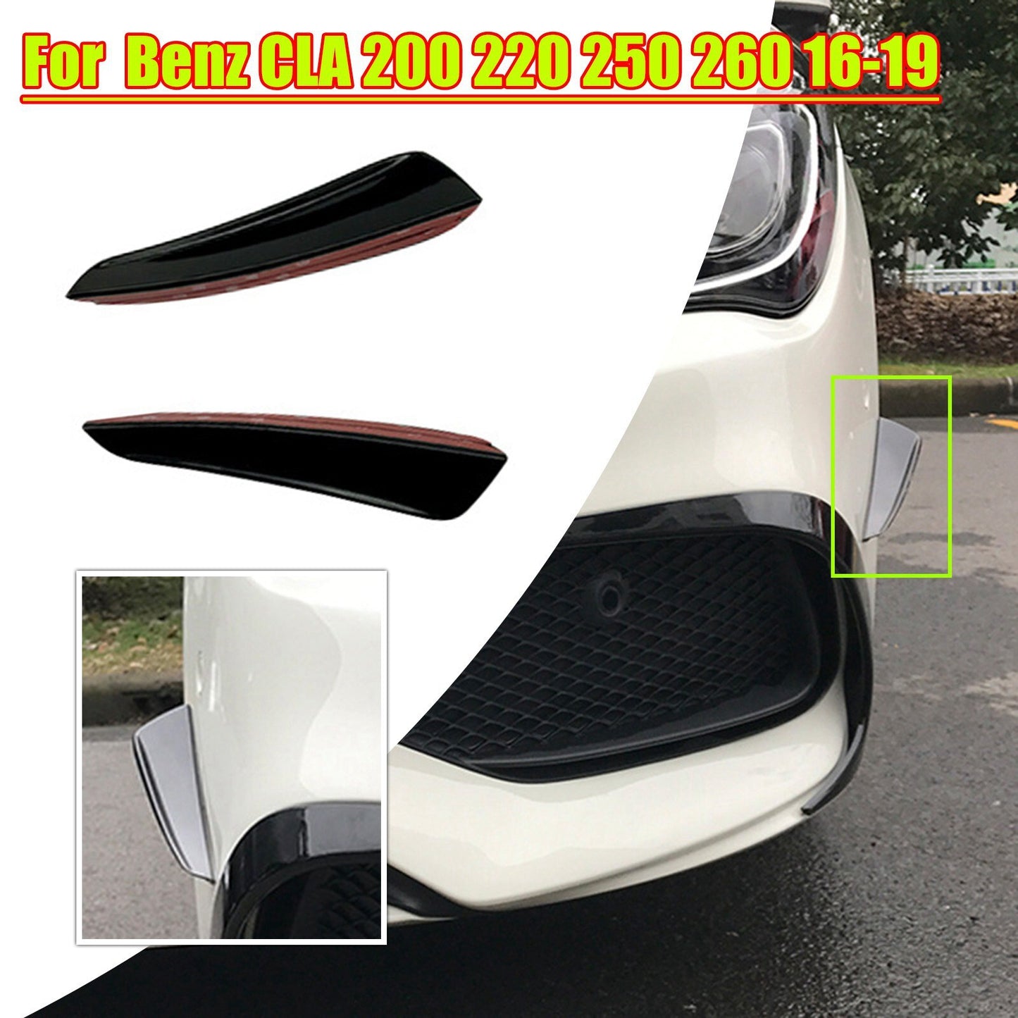 ya 4 6.17 Front Bumper Side Canards Fin Cover Trims for Benz CLA CLA200 220 250 2016-2019