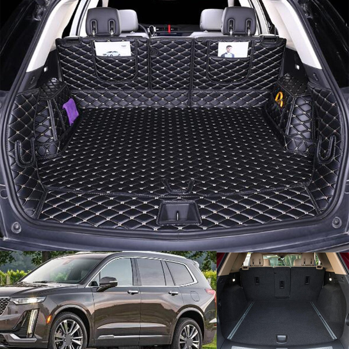 ya 7 6.10.3 Car Leather Boot Cargo Liner Tray Rear Trunk Floor Mat for for Cadillac XT6 2020-23