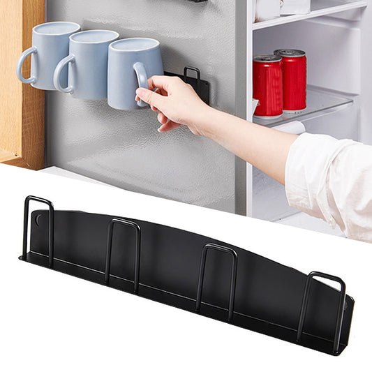 ya 25 Black 4 Cups Wall Mounted Mug Holder Magnetic Cup Hanging Rack No Drilling