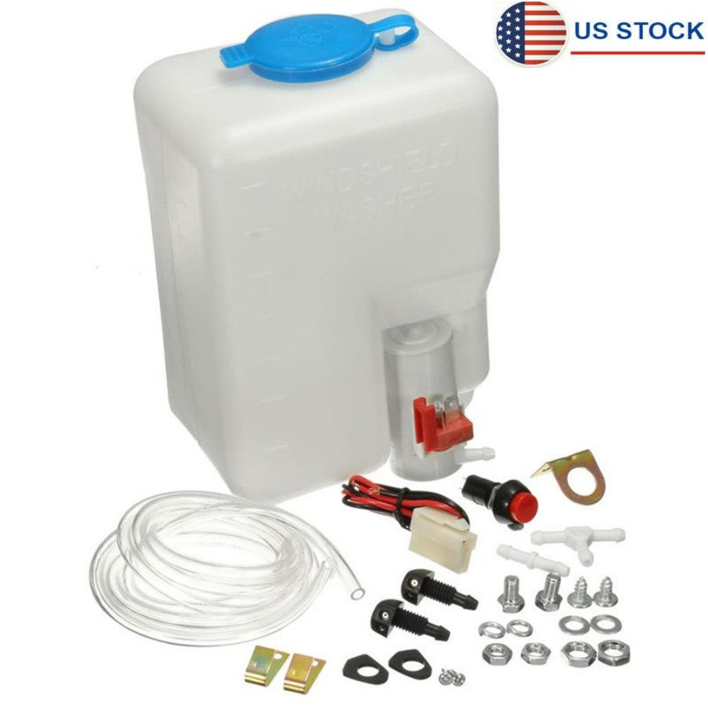 ya 13 New 12V 1.8L Universal Windshield Washer Reservoir Pump Bottle Kit Hose Jets Set