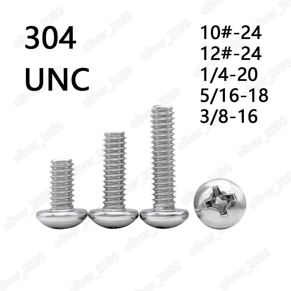 304 Stainless Steel Phillips Cross Pan Head Machine Screws 10# 12# 1/4 5/16 3/8