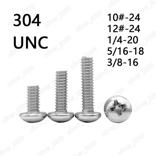 304 Stainless Steel Phillips Cross Pan Head Machine Screws 10# 12# 1/4 5/16 3/8