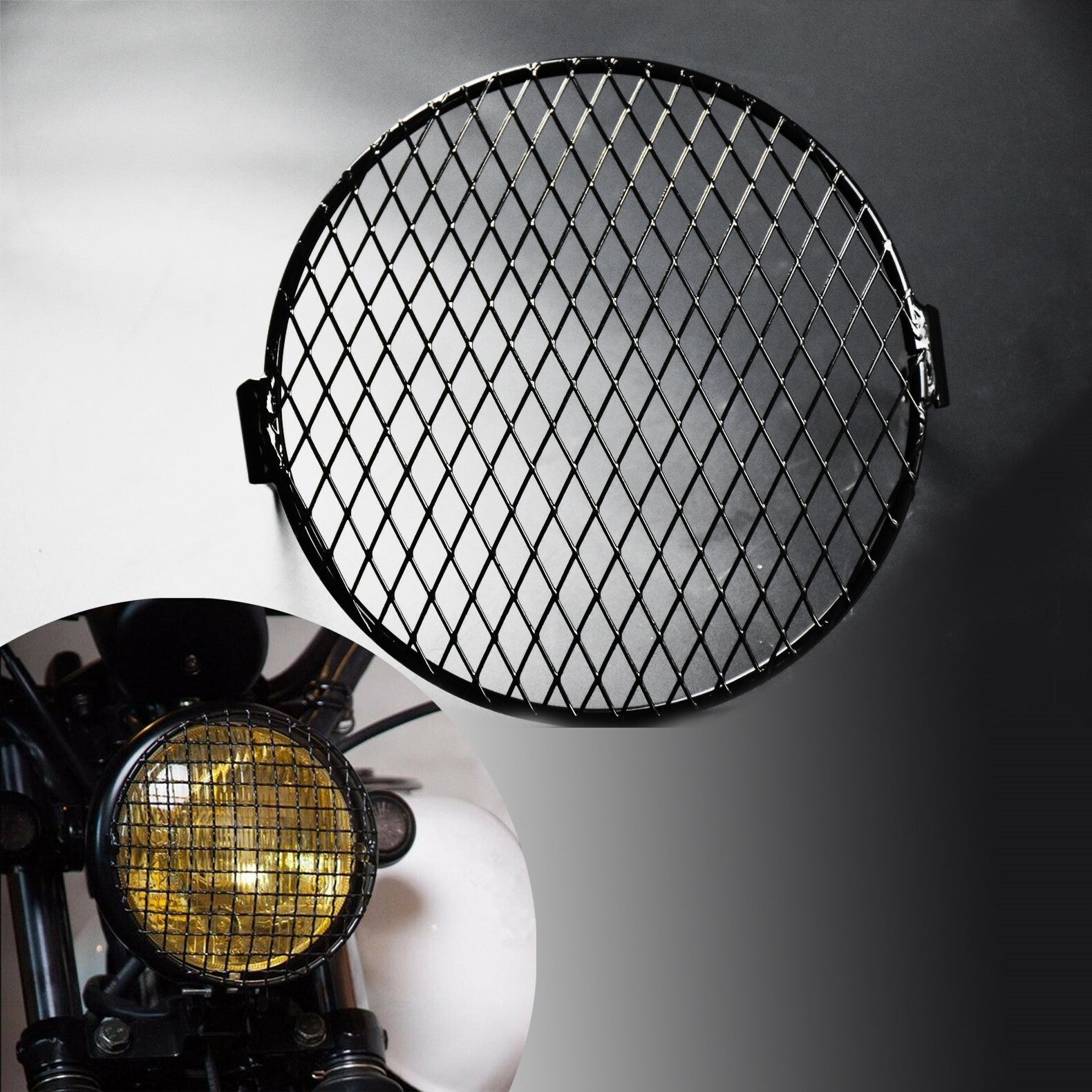ya 4 6.22 6.3'' Retro Motorcycle Grill Headlight Cover Guard Mount Fit for Harley Softail