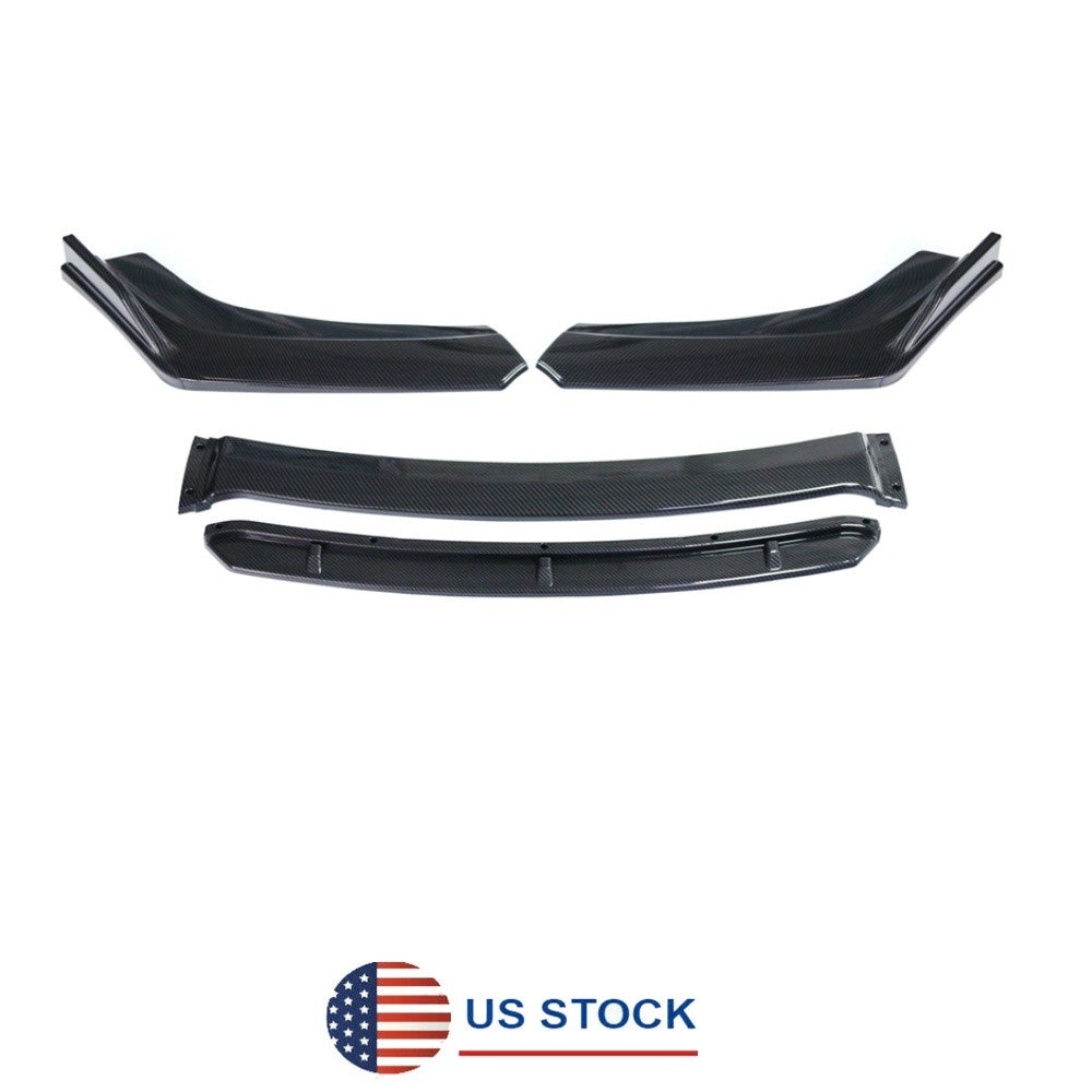 ya 4 6.17 Black Carbon Fiber Look Car Front Bumper Lip Chin Splitter Spoiler Body Kit 4Pcs