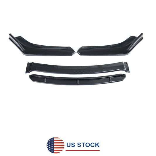 ya 4 6.17 Black Carbon Fiber Look Car Front Bumper Lip Chin Splitter Spoiler Body Kit 4Pcs