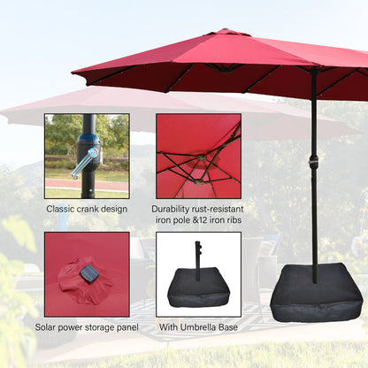 ya 15 10.20 15x9ft w/Light&Base Double-Sided Rectangular Patio Market Umbrella