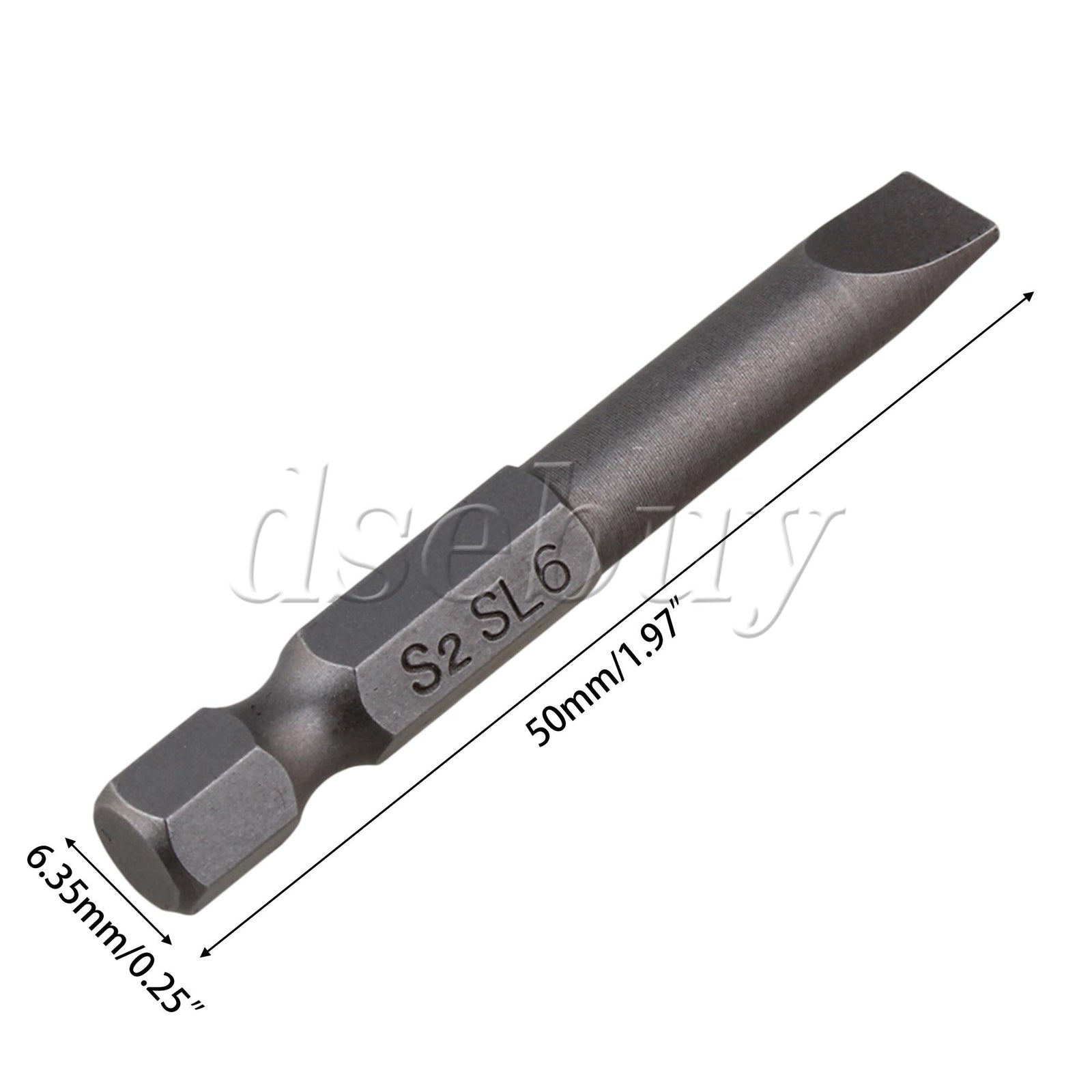 ya 26 6 x S2 Alloy Steel 1/4  Hex Shank Flat Head Slotted Tip Screwdriver Bits