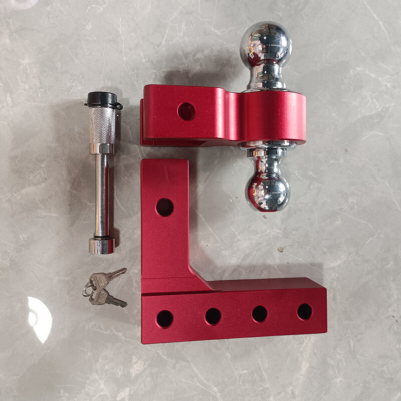 ya 5 8.7 Red adjustable trailer hitch with double ball mount fits 2 inch receiver and 6 inch drop hitch