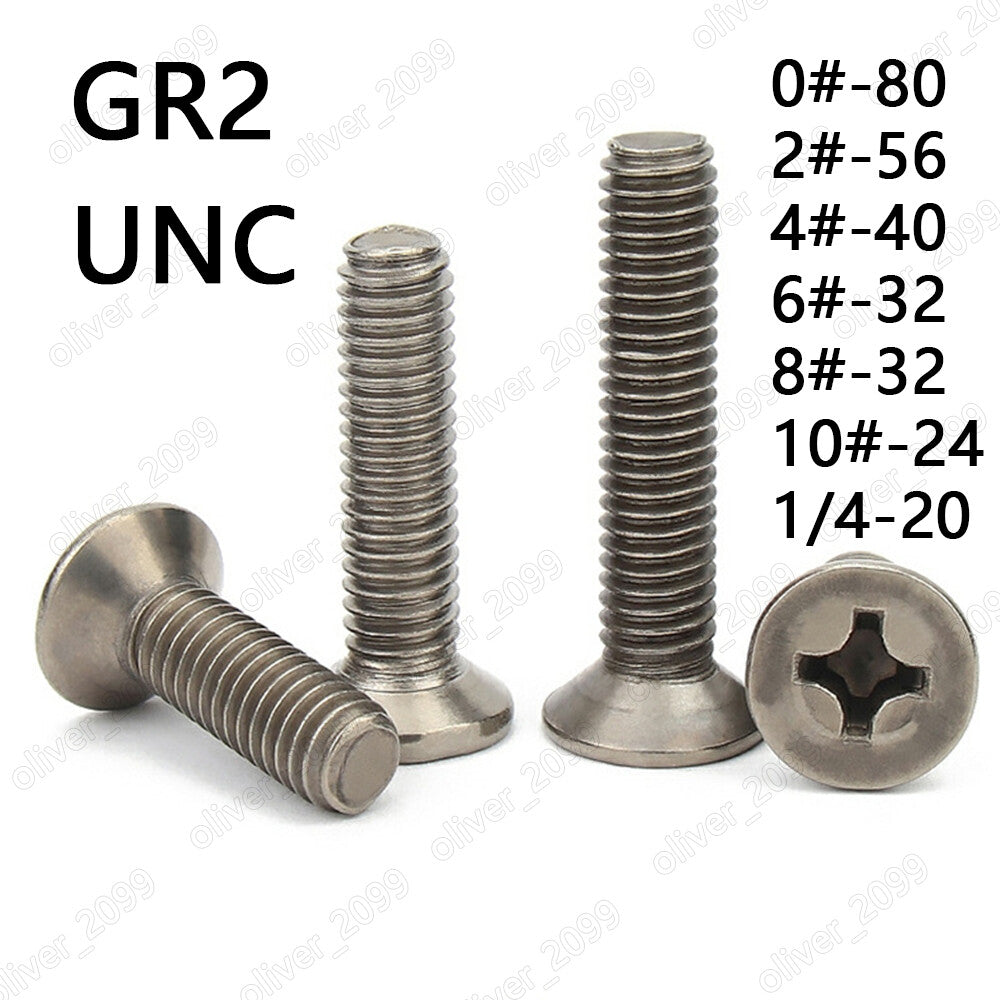 Titanium GR2 Phillips Countersunk Flat Head Screws 0# 2# 4# 6# 8# 10# 1/4