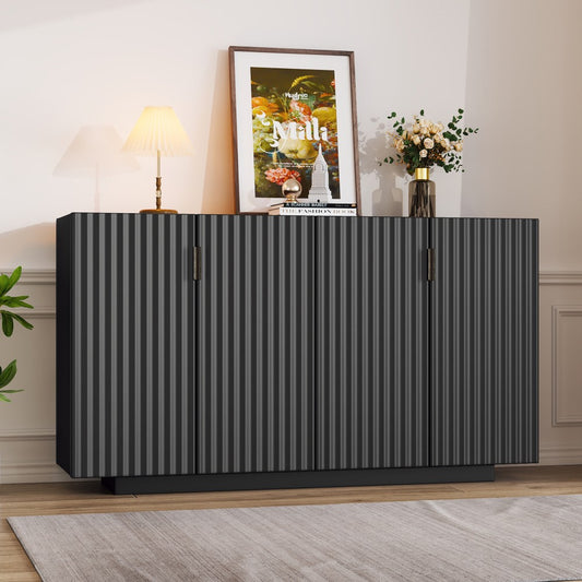ya 28 For Dining/Living Room Black Buffet Cabinet - 4 Fluted Doors, Adjustable Shelves