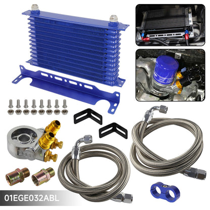 ya 5 8.7 13 Row Engine Trust Oil Cooler w/Thermostat Oil Filter Adapter Kit + Bracket BL
