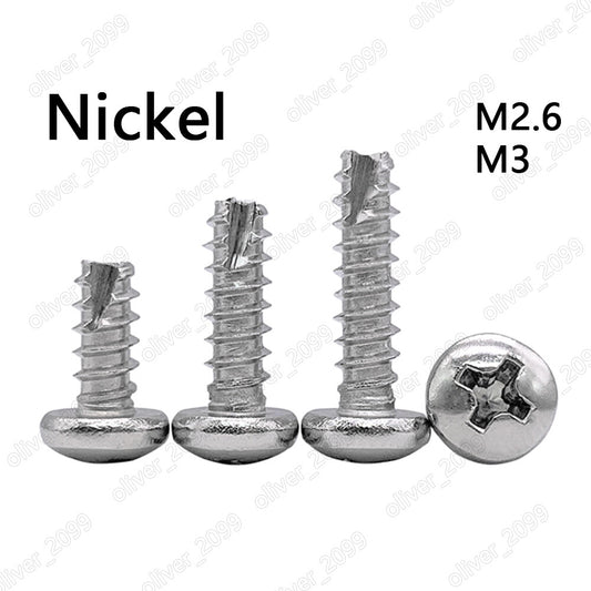 Nickeled Steel Phillips Pan Head Self Tapping Screws Scrape Point M2.6 M3