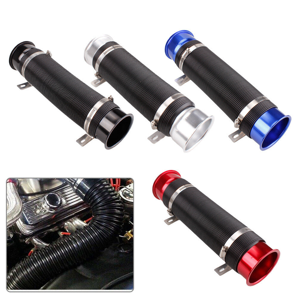 ya 5 8.7 Inch 76mm Flexible Car Cold Air Intake Hose Filter Tube Telescopic Tube Silver