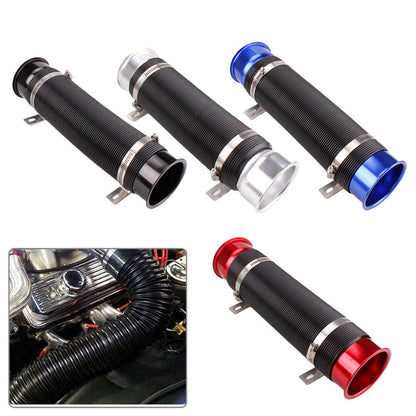 ya 5 8.7 Inch 76mm Flexible Car Cold Air Intake Hose Filter Tube Telescopic Tube Silver