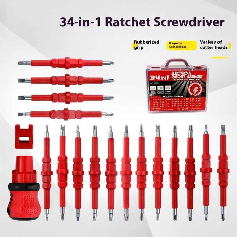 ya 26 34Pc Heavy Duty Ratchet Screwdriver Interchangeable Heads Triples Gear Mechanism
