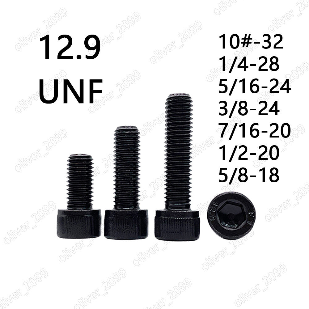 Black 12.9 Steel Hex Socket Bolts Cap Head Screws 10# 1/4 5/16 3/8 7/16 1/2 5/8