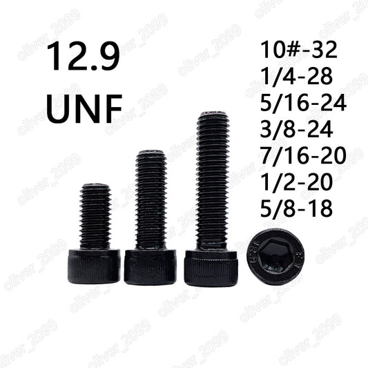 Black 12.9 Steel Hex Socket Bolts Cap Head Screws 10# 1/4 5/16 3/8 7/16 1/2 5/8